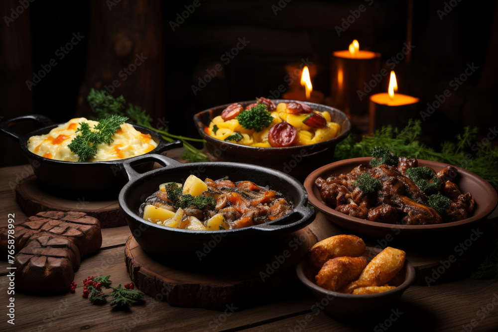 German traditional food on dark table