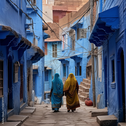 Indian women in colorful sari on city street © Kokhanchikov