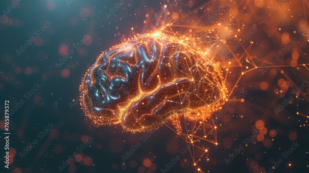 An abstract digital illustration of a human brain composed of a network of glowing nodes and connections, symbolizing neural activity and artificial intelligence. An abstract digital illustration of a human brain composed of a network of glowing nodes and connections, symbolizing neural activity and artificial intelligence.