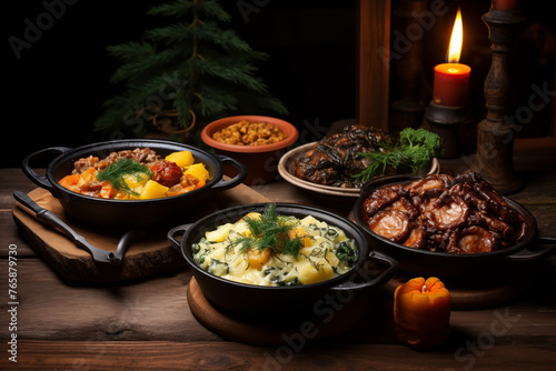 German traditional food on dark table