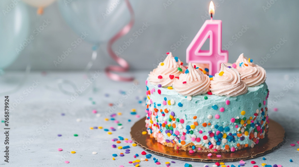 cute birthday cake with a number 4 candle on top