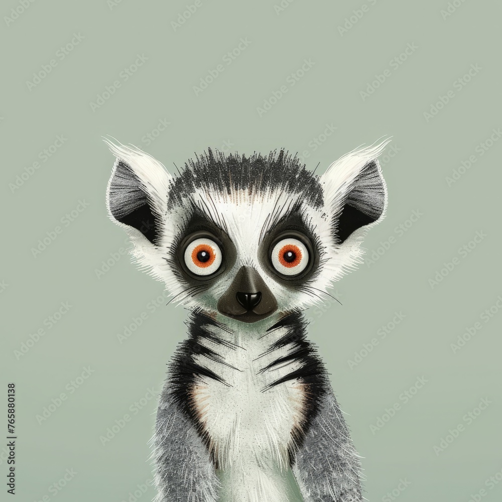 A young lemur with wide eyes and fluffy fur gazes directly at the camera, showcasing its adorable features in close-up