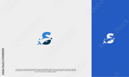 Initial logo slick clean modern logo cleaning company design window cleaning service, painting service with sparkles. Vector illustration concept