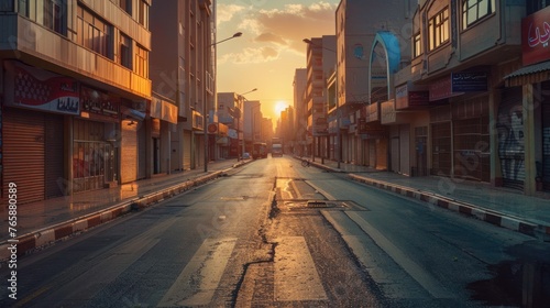 An empty street at dawn, prepared for Suhoor