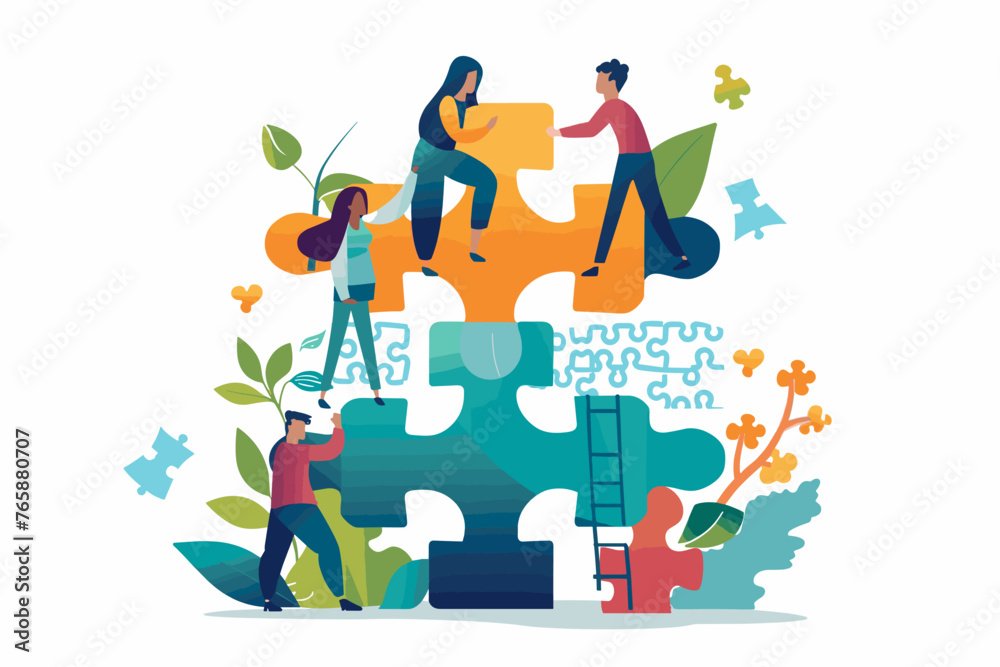 Teamwork Solves the Puzzle - HR Hand Placing New Hire to Complete Jigsaw, Finding Right Person for the Job, Recruitment and Onboarding Concept