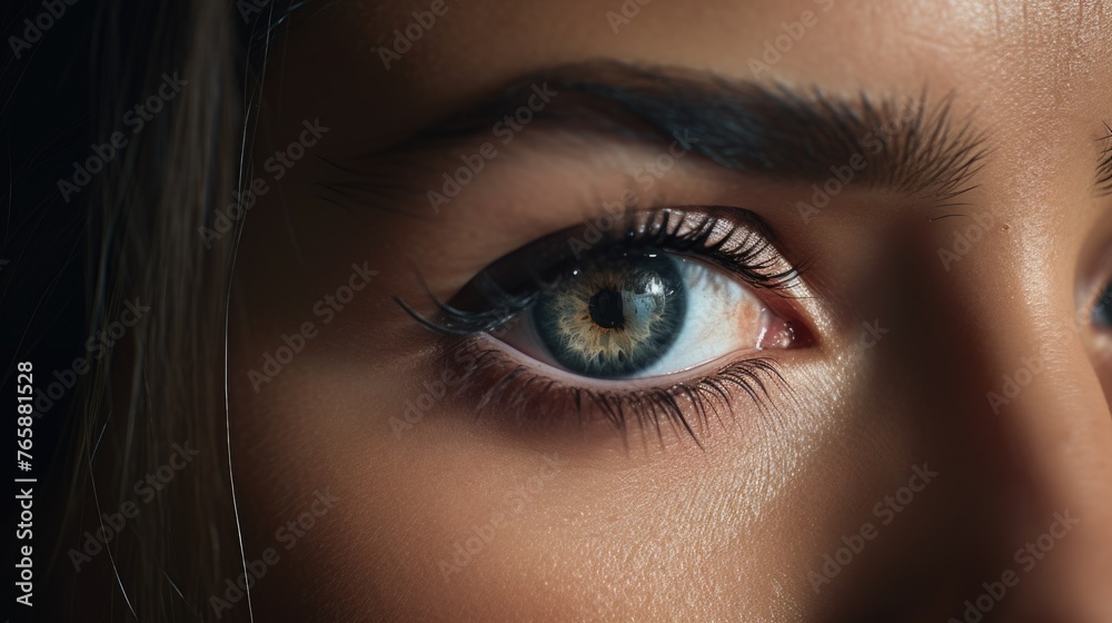 Young woman eye closeup, face detail, extended eyelashes, beauty concept Young woman eye closeup, face detail, extended eyelashes, beauty concept