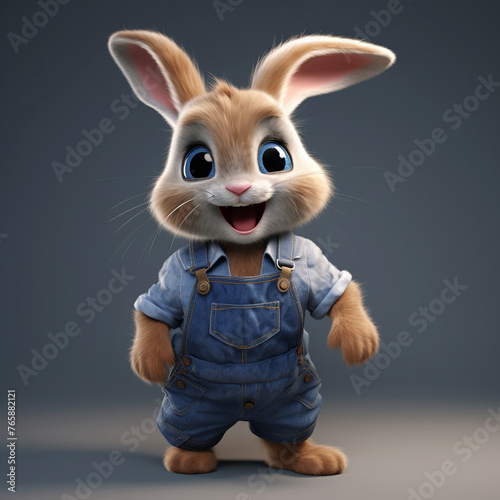 realistic cute rabbit wearing denim jumpsuit multiple poses and expressions   reated with Generative Ai