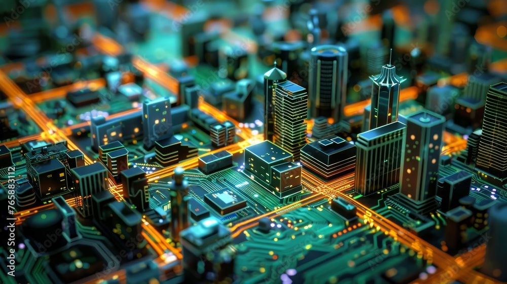 A city made of circuit boards, showcasing a digital metropolis A city made of circuit boards, showcasing a digital metropolis