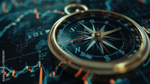 Wallpaper Mural A compass with stock market indices instead of directions, financial guidance Torontodigital.ca