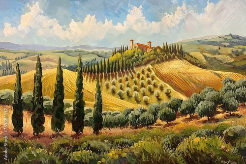 Typical Tuscany landscape with hills and cypresses