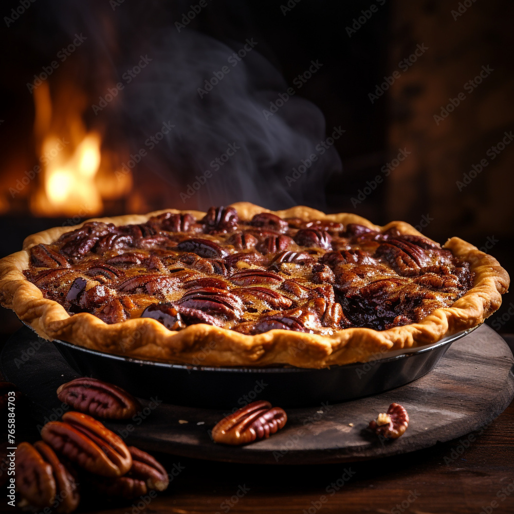 shot of a fresh out of the oven Chocolate Bourbon Pecan pie created with Generative Ai shot of a fresh out of the oven Chocolate Bourbon Pecan pie created with Generative Ai