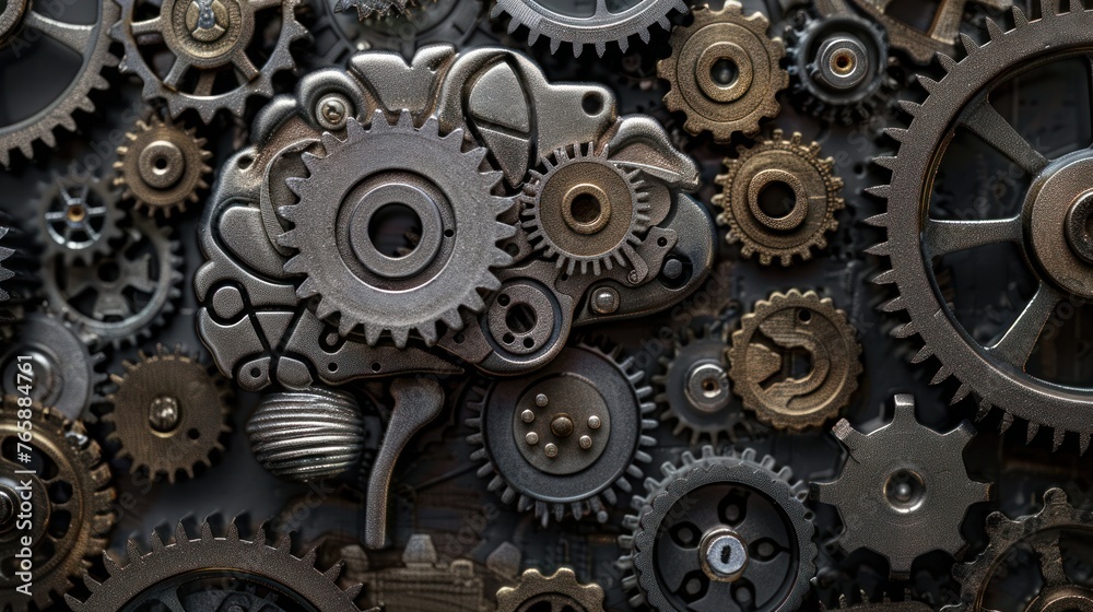 Gears and cogs forming a brain, representing strategic thinking Gears and cogs forming a brain, representing strategic thinking