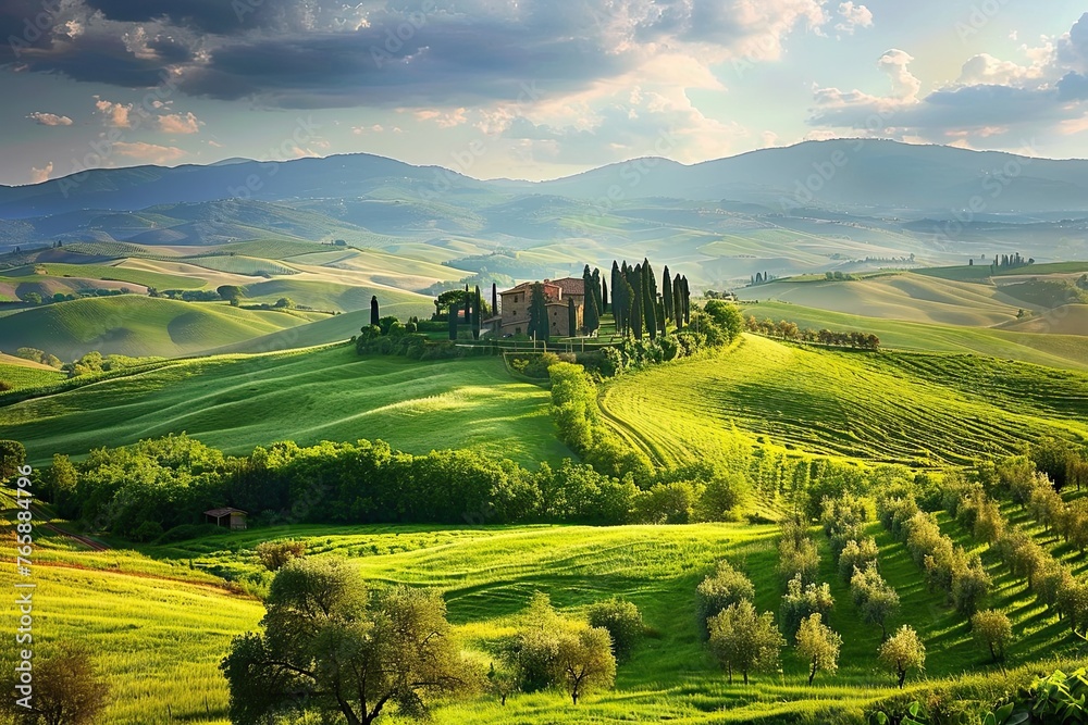Fototapeta premium ypical Tuscany landscape with hills and cypresses