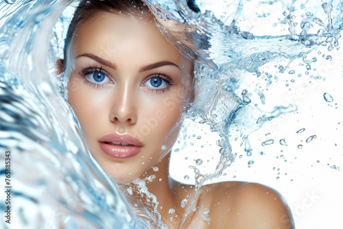 Portrait of a beautiful young woman in the water. Beauty, fashion concept
