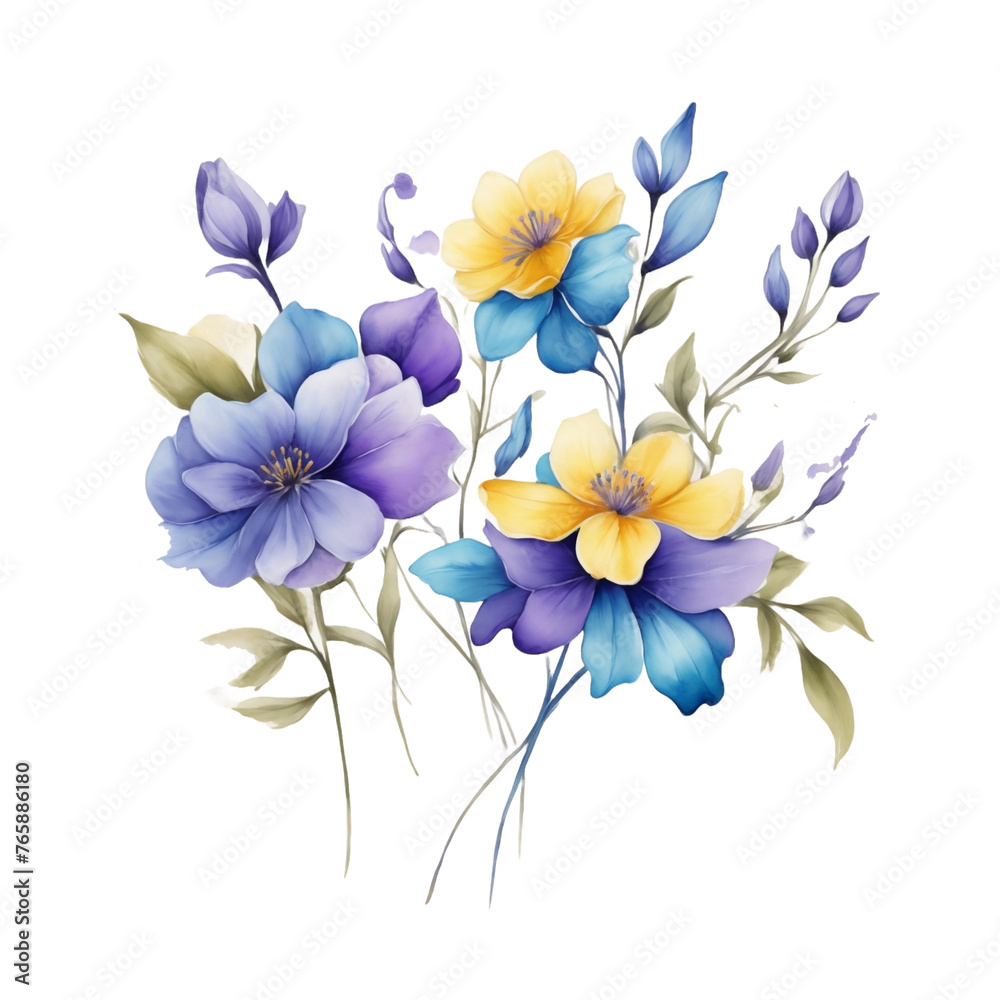 A cluster of delicate flowers, featuring shades of purple, white, and a hint of pink, emerges gracefully A cluster of delicate flowers, featuring shades of purple, white, and a hint of pink, emerges gracefully
