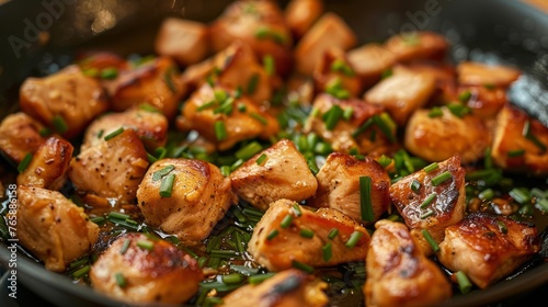 Saut  ed Chicken Pieces in Pan with Spring Onions  Home Cooking