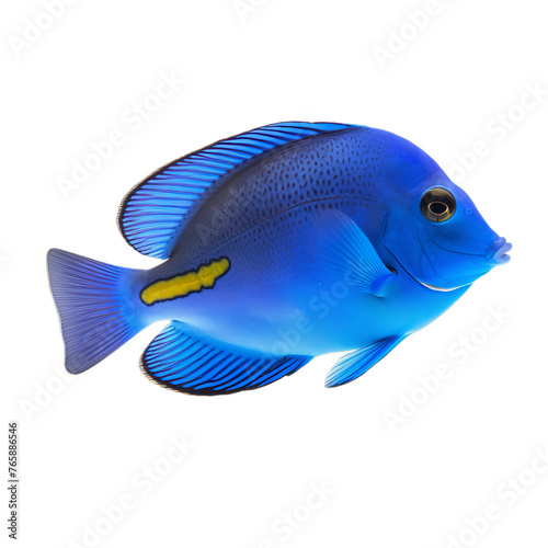 A blue and yellow Paracanthurus or Tang fish isolated on a transparent background © 016Graphics