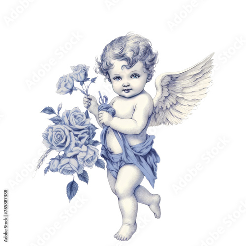 Cute Hand Drawn Cherubs Cupids clipart, Fine line art angel illustrations, Cherubs art wedding card