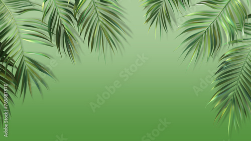Fresh  verdant coconut or date palm leaves. Intricate textures and shades of green. Shadow for 3d effect.