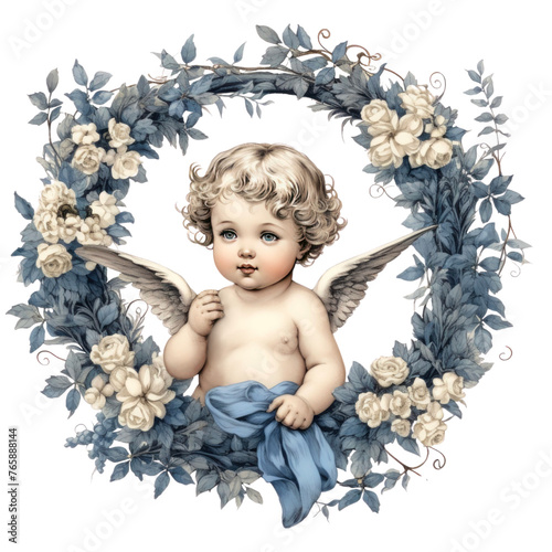 Cute Hand Drawn Cherubs Cupids clipart, Fine line art angel illustrations, Cherubs art wedding card