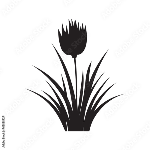 silhouette grass and flowers vector art illustration