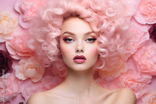 Beauty portrait series featuring Coquette aesthetic-inspired makeup looks, with soft pastel hues, fluttery lashes, and rosy cheeks, accentuating the feminine allure of the aesthetic