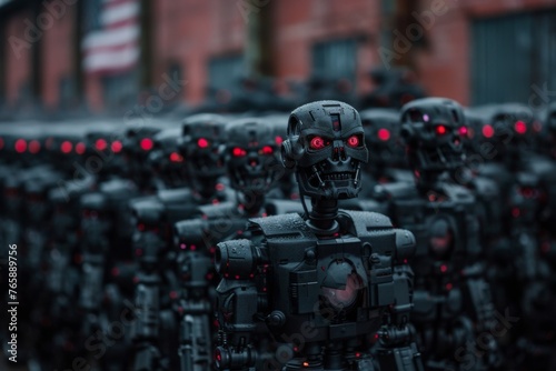 Vast army of robots, red eyes, generated with AI