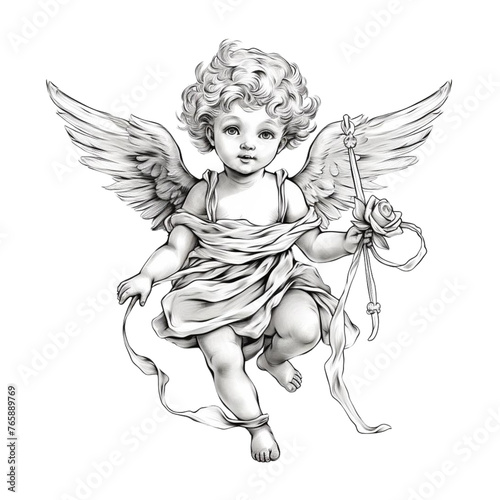 Wallpaper Mural Cute Hand Drawn Cherubs Cupids clipart, Fine line art angel illustrations, Cherubs art wedding card Torontodigital.ca