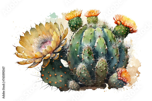 Watercolor background with cactus. Plant illustration.