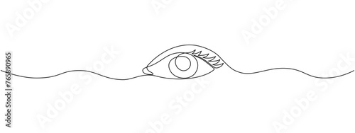 Linear minimalistic eye drawing. One continuous editable single line female eye line. Concept of the look. Vector illustration.