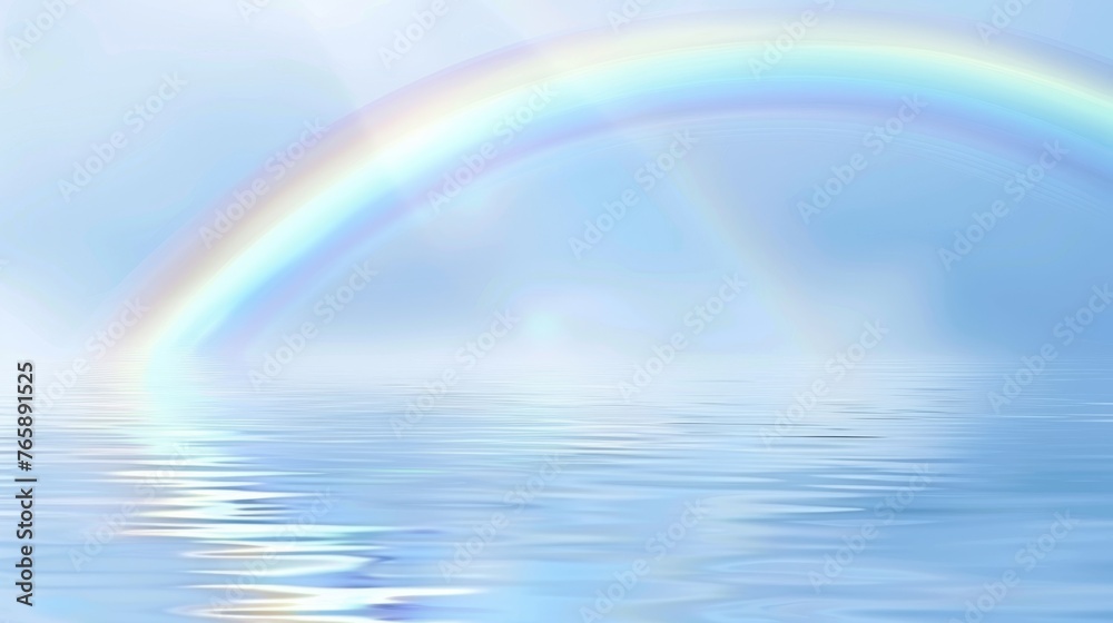 a rainbow over a body of water with a blue sky in the background and a few clouds in the sky. a rainbow over a body of water with a blue sky in the background and a few clouds in the sky.
