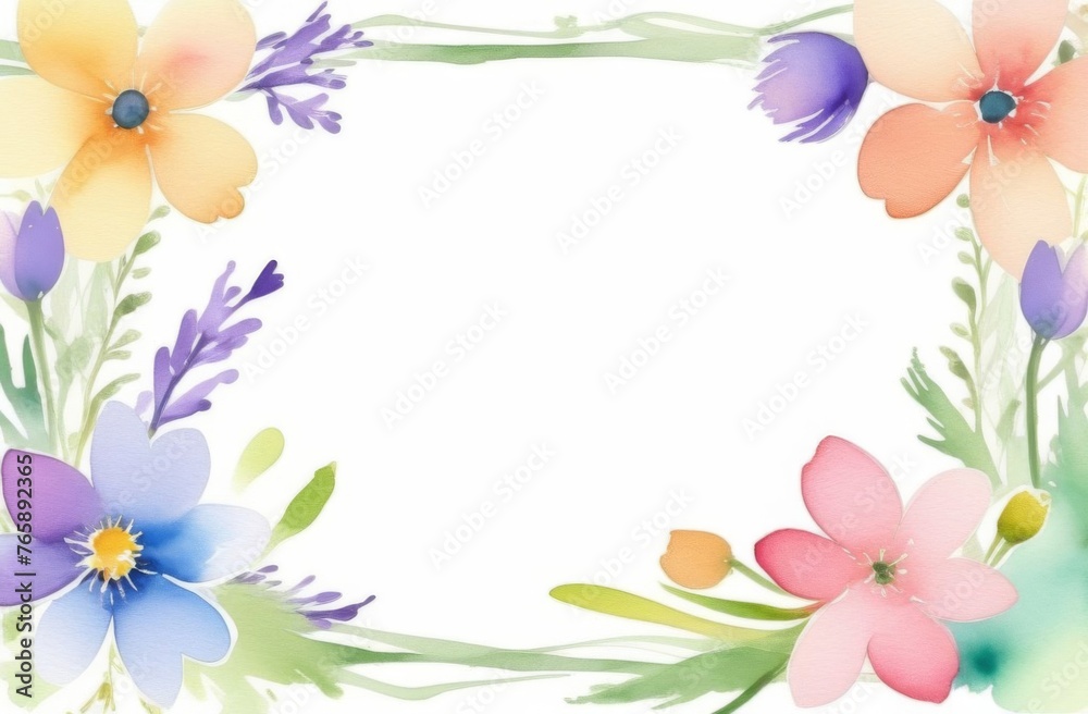 floral frame with place for text, watercolor on a white background