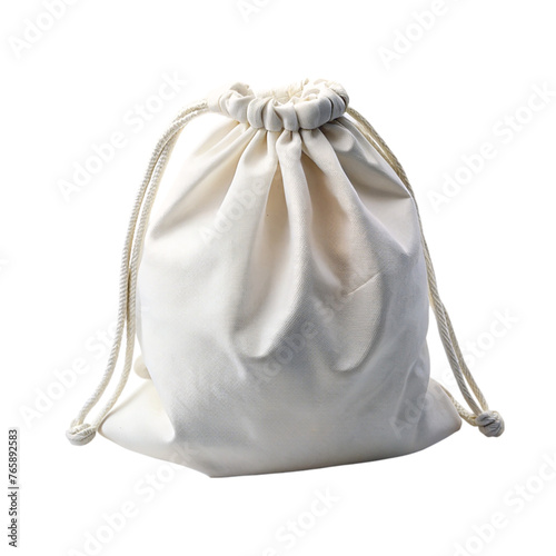 White drawstring bag, isolated on transparent background.