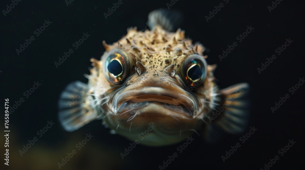 A mature, older, and larger puffer fish staring straight at the camera, hyper realistic national geographic style, generated with AI A mature, older, and larger puffer fish staring straight at the camera, hyper realistic national geographic style, generated with AI