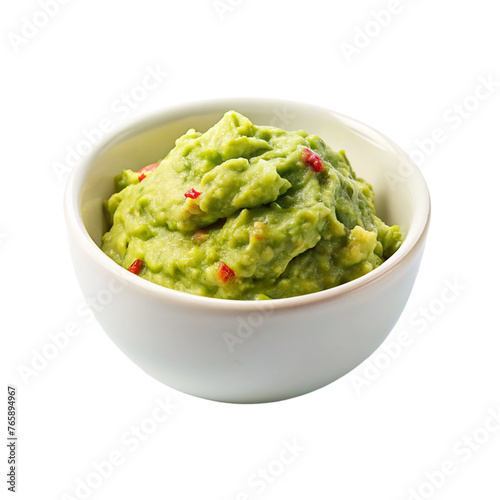 Guacamole in a bowl isolated on a transparent background.