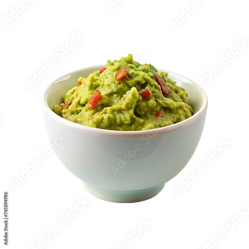Guacamole in a bowl isolated on a transparent background.