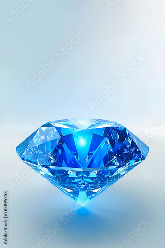 Blue shiny diamond on light background
