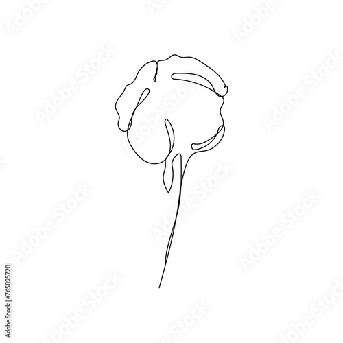 Single continuous line drawing of whole soft and fluffy cotton flower for farming logo identity. Modern one line draw design graphic vector illustration.