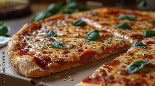 Slices of basil cheese pizza, generated with AI