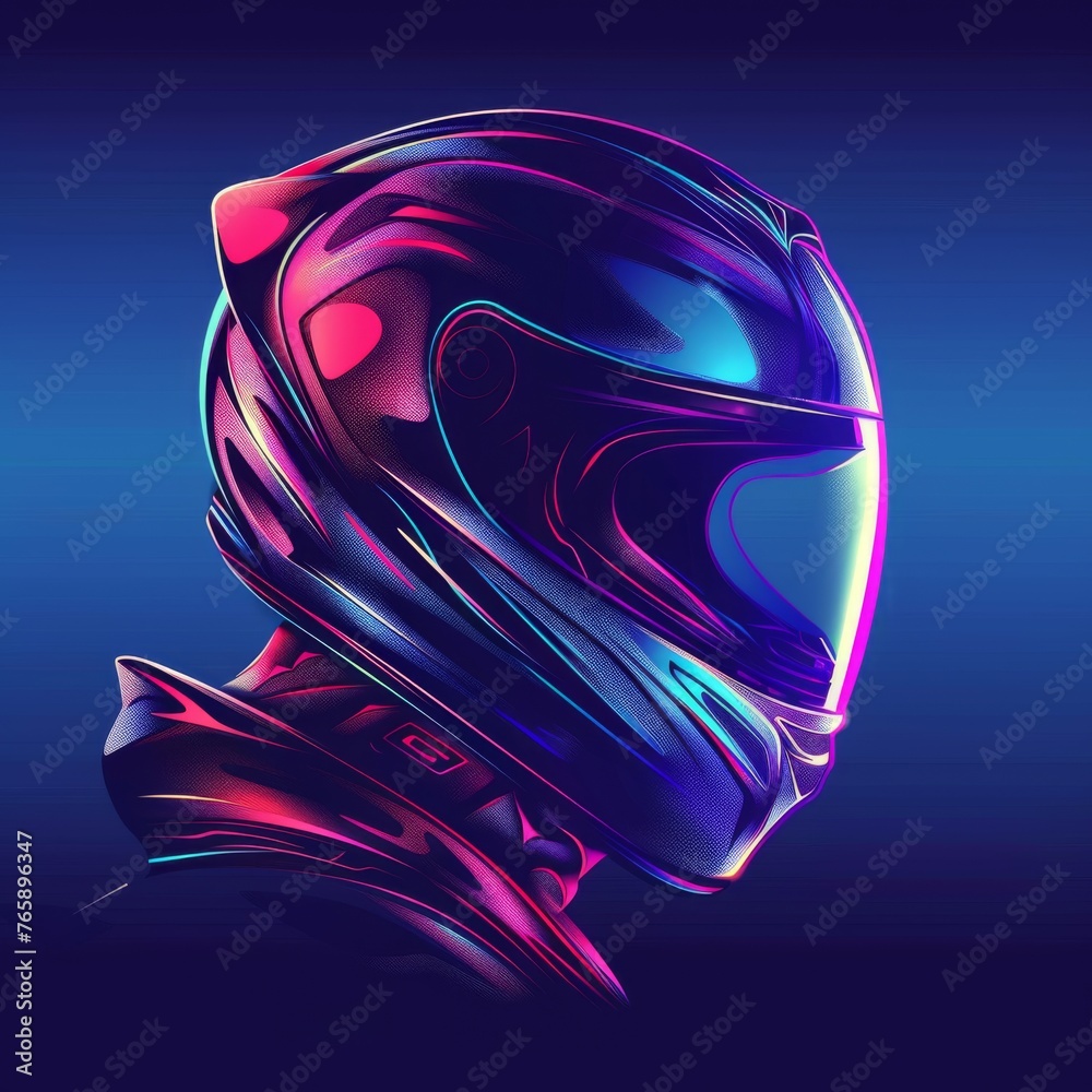 Abstract racer head with helmet, dark blue gradient background, generated with AI Abstract racer head with helmet, dark blue gradient background, generated with AI