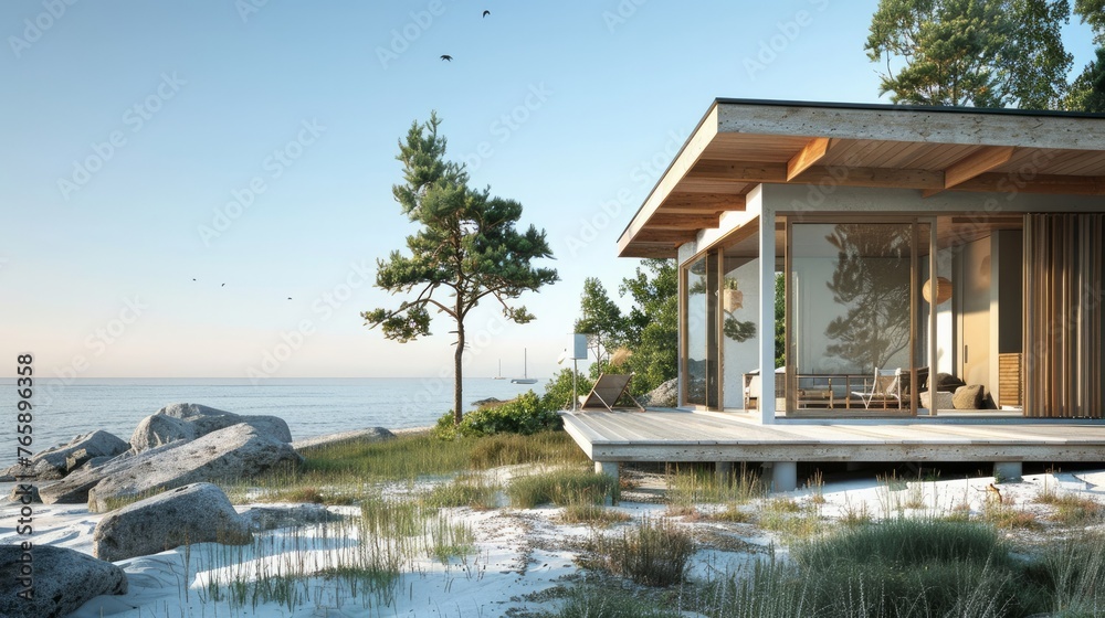 minimalist design of a small seaside house