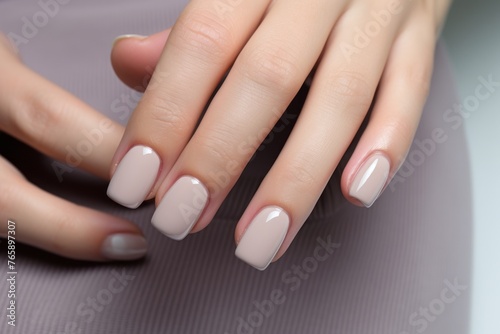 Calm beauty delicate nail design for a girl, beautiful female hands with a well-groomed neutral manicure