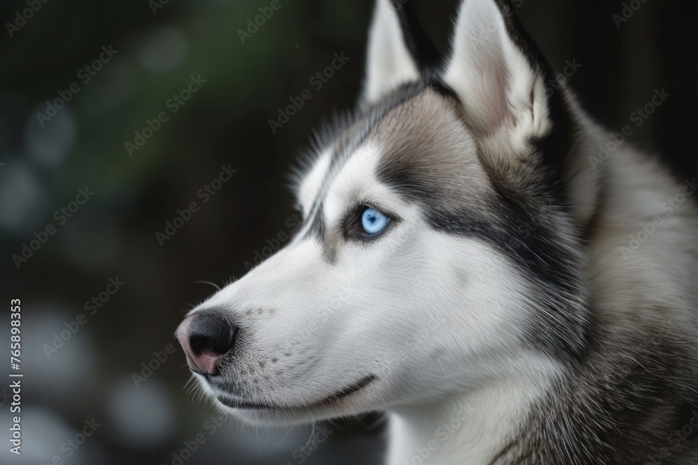 A majestic husky stares into the distance, its piercing blue eyes reflecting determination and loyalty, A majestic husky stares into the distance, its piercing blue eyes reflecting determination and loyalty,