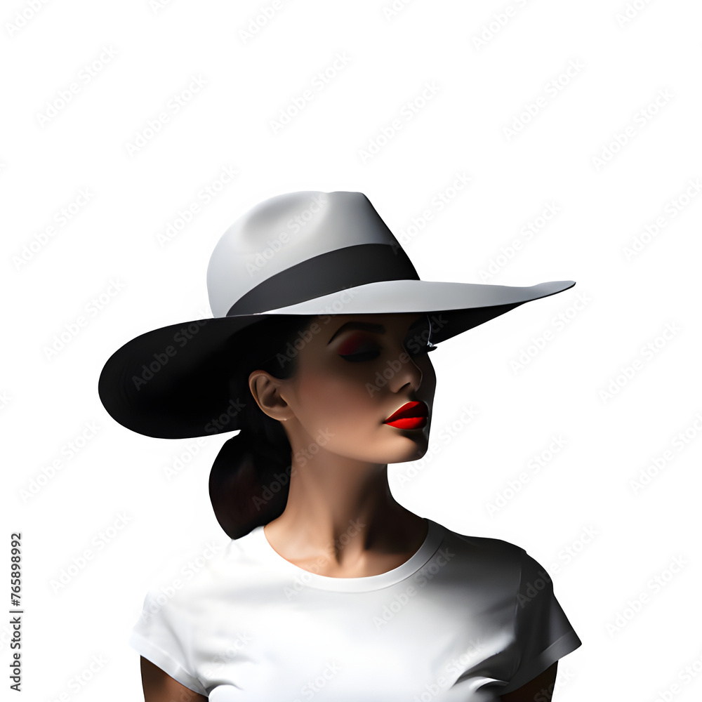 Woman wearing hat. Fashion studio portrait.