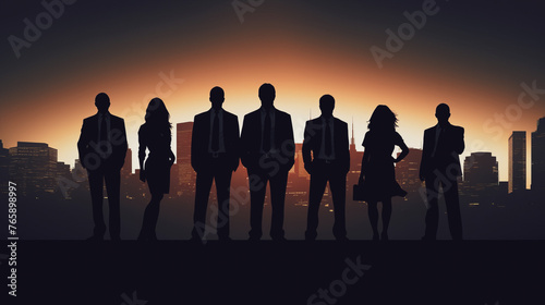 Group of business people in black silhouette.