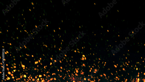 Red Glowing Ember Particles  Dark Glitter Fire Lights Rise Among Smoke  Fog  and Misty Texture Over Black Background  Burning Sparks in this Abstract Composition.