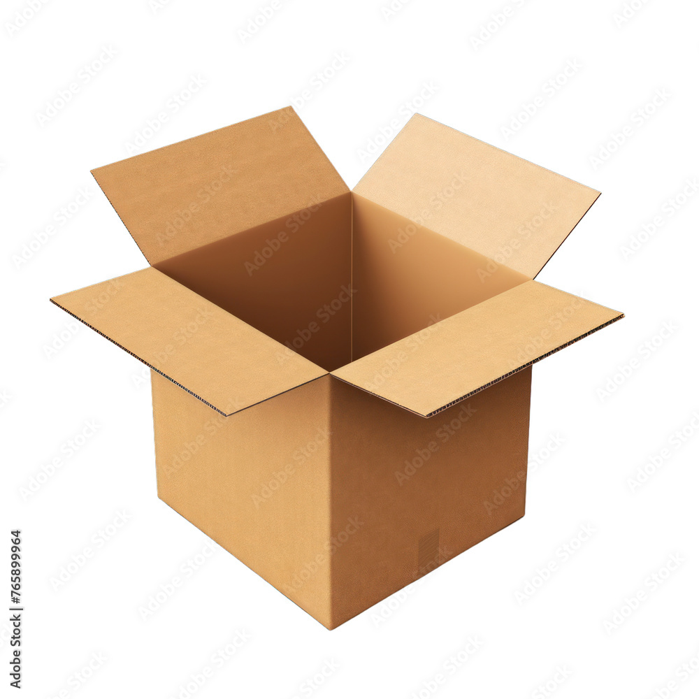 An open cardboard box isolated on a transparent background