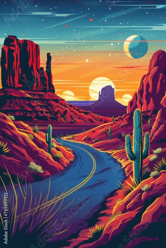 Flat design colorful travel poster to iconic arizona, generated with AI