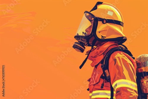 Fireman, illustration of stock, minimalism, place of the text, light color, generated with AI