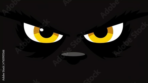 Cute yellow eyes in the dark, cartoon look, illustration, simple shapes, generated with AI photo